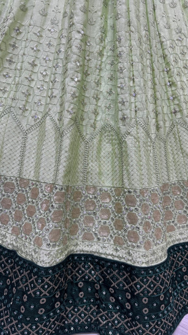 Sequin and cotton thread combine contrast matching partywear Lehengacholi in Pista
