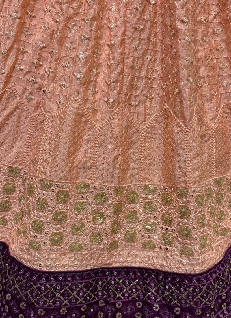 Sequin and cotton thread combine contrast matching partywear Lehengacholi in Peach Colour