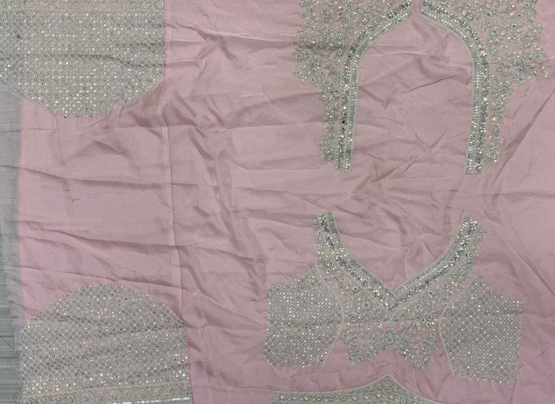 Tremendous art of work with velvet patch work on Georgette Lehengacholi in Pink Colour