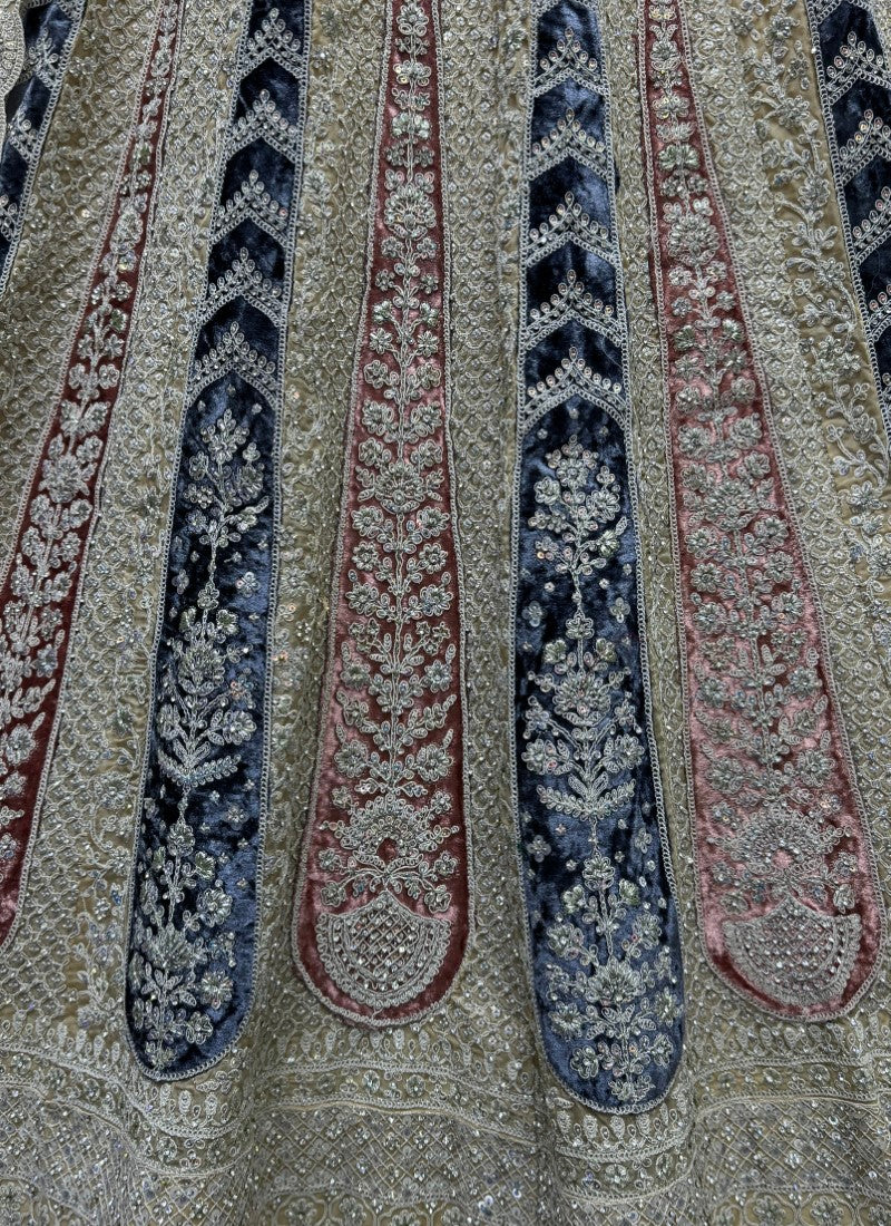 Tremendous art of work with velvet patch work on Georgette Lehengacholi in Yellow Colour