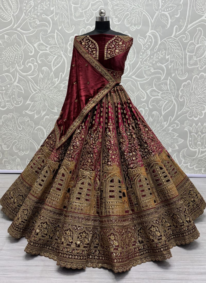 Various Trending Embroidery in Flaired bridal Lehengacholi in Magenta Pink Colour