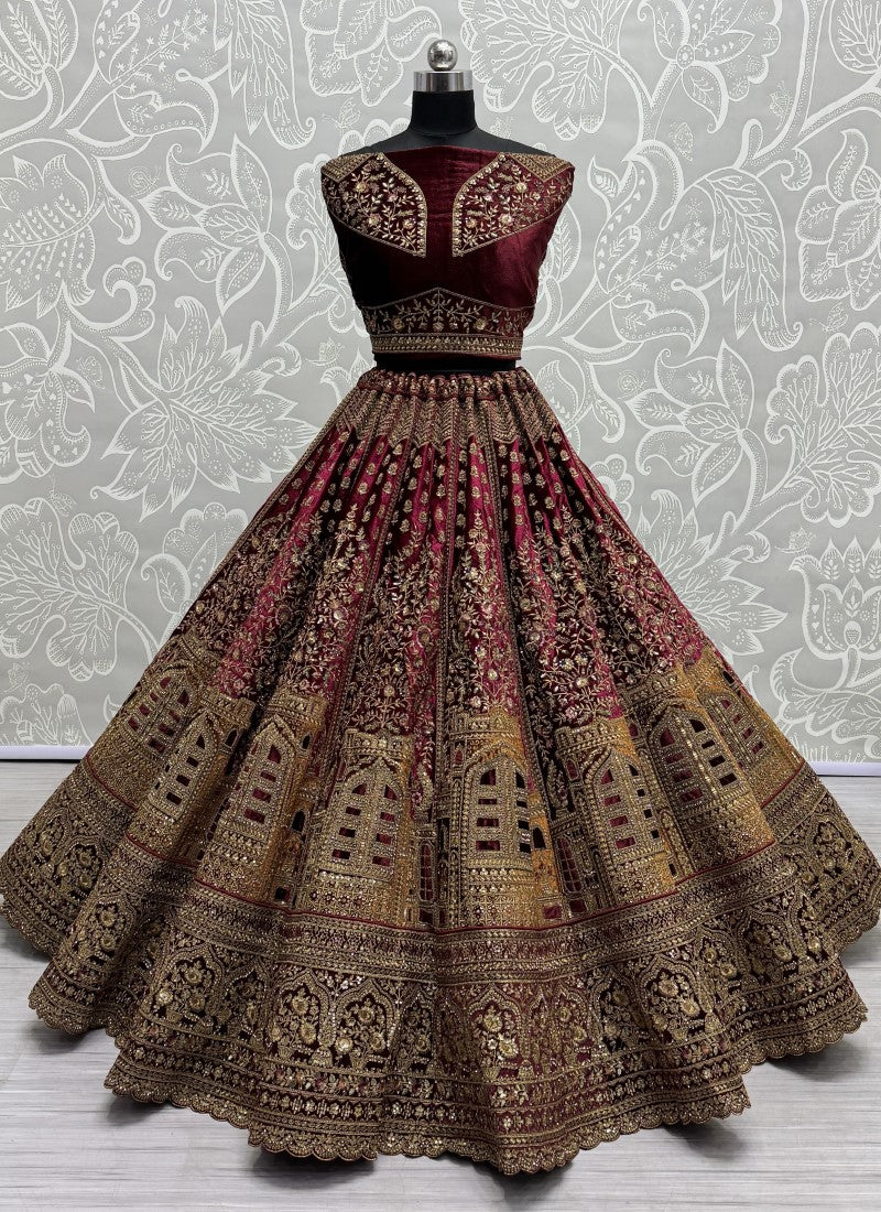 Various Trending Embroidery in Flaired bridal Lehengacholi in Magenta Pink Colour