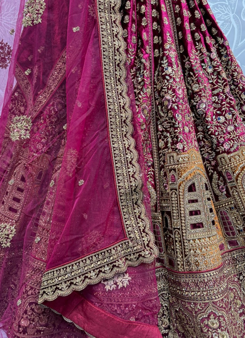 Various Trending Embroidery in Flaired bridal Lehengacholi in Magenta Pink Colour