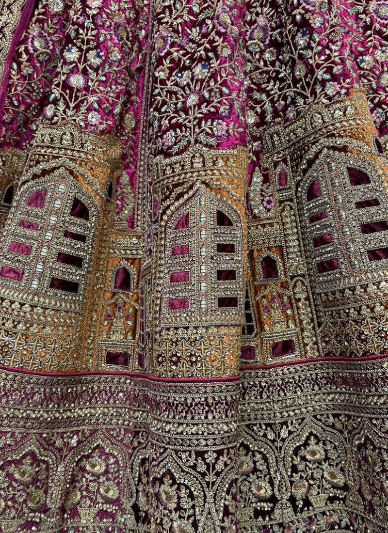 Various Trending Embroidery in Flaired bridal Lehengacholi in Magenta Pink Colour