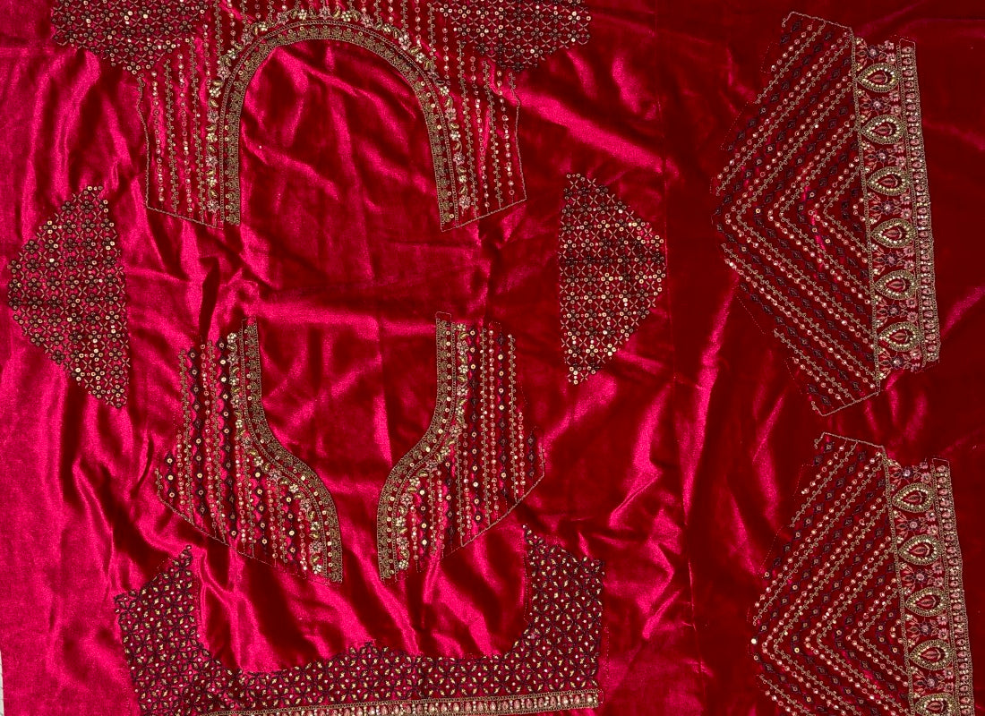 Velvet Patch work and designer embroidery Lehengacholi in Pink Colour