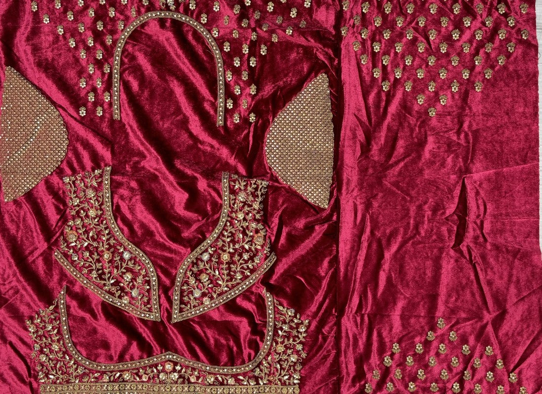 Various pattern embroidered designer velvet Lehengacholi in Pink Colour