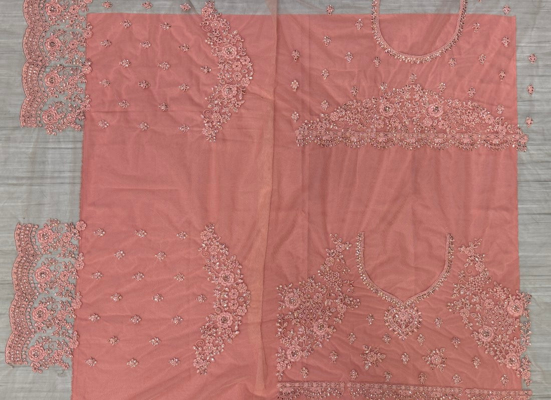 Excellent Dori work Neatly crafted Designer Partywear peach pink Lehengacholi