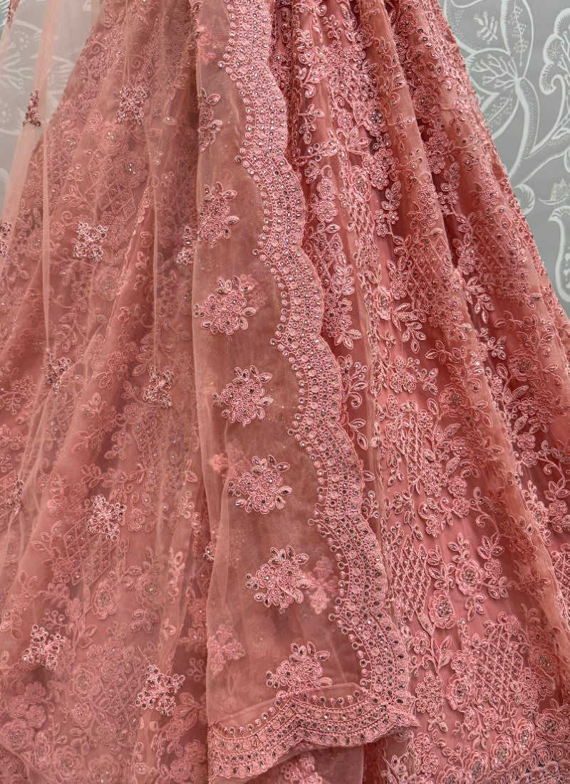 Excellent Dori work Neatly crafted Designer Partywear peach pink Lehengacholi