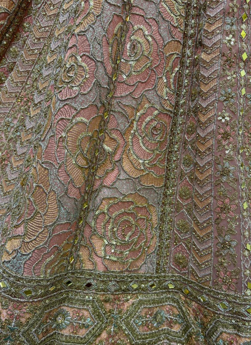 Rose Pattern perfect embroidered designer Partywear Lehengacholi in Peach colour