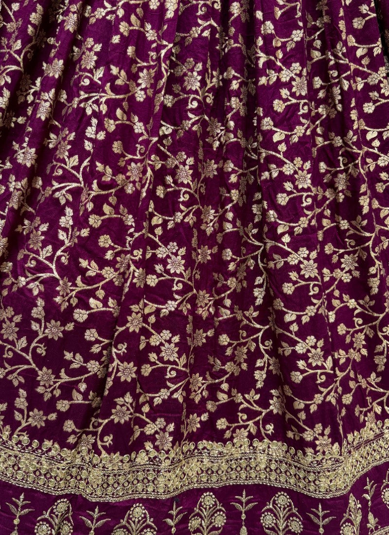 Perfect detailed embroidery work designer partywear Lehengacholi in purple colour