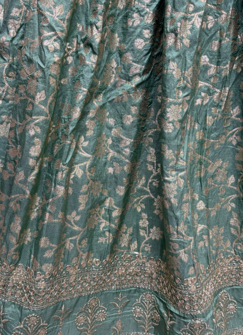 Perfect detailed embroidery work designer partywear Lehengacholi in pista colour