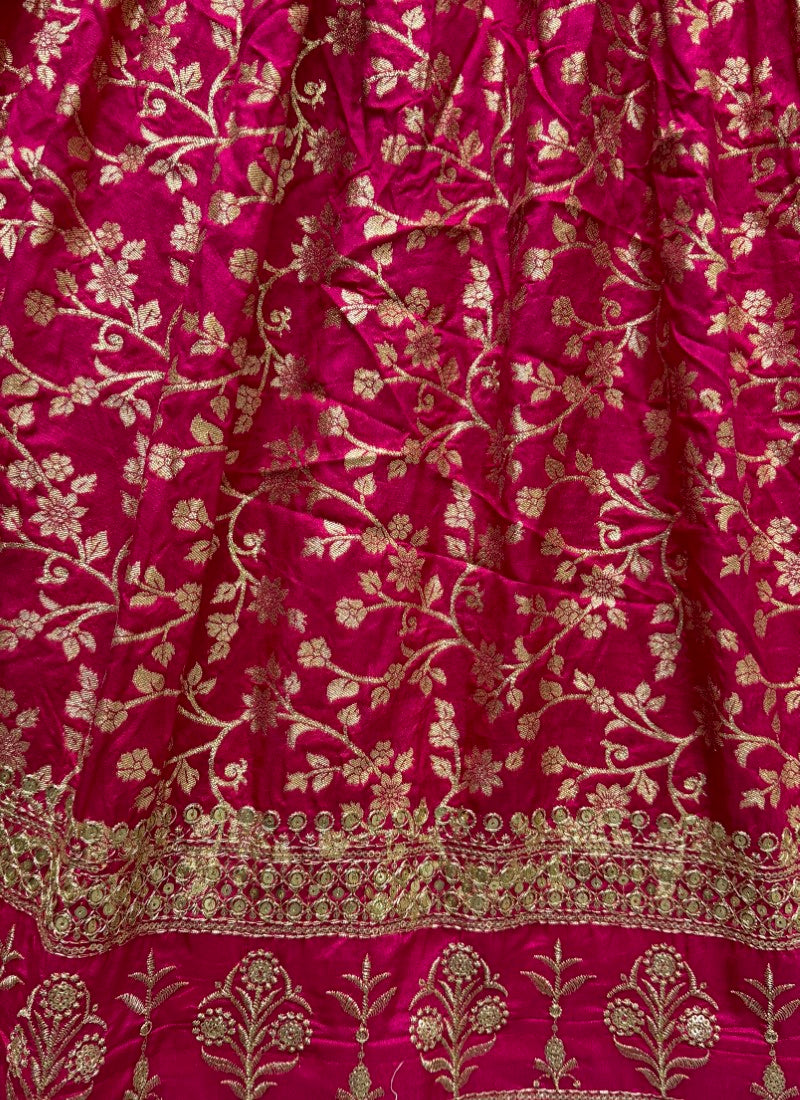 Perfect detailed embroidery work designer partywear Lehengacholi in rani colour