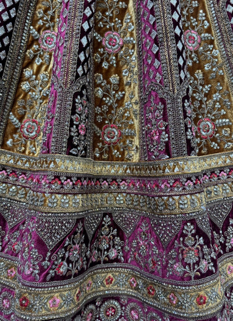 Double dupatta combine double color velvet crafted Lehenga choli in Maroon Colour