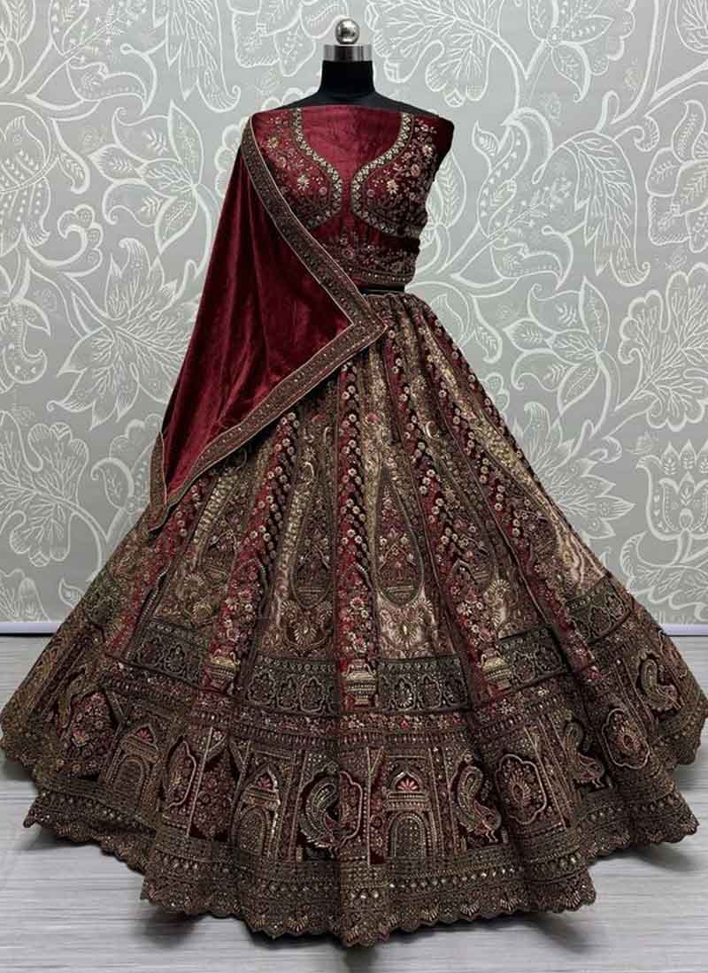 Phenomenal Ornamentation on Velvet With various color patch work combine Designer Lehengacholi
