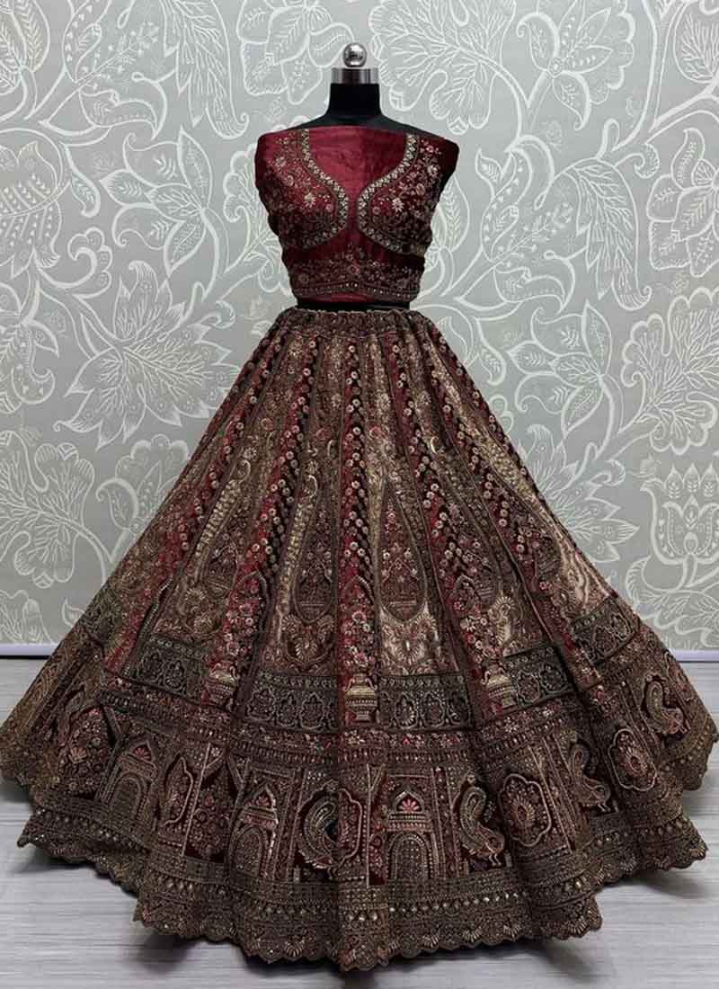 Phenomenal Ornamentation on Velvet With various color patch work combine Designer Lehengacholi