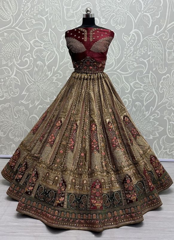 Attractive Matching Velvet Designed Embroiderys work Lehenga choli