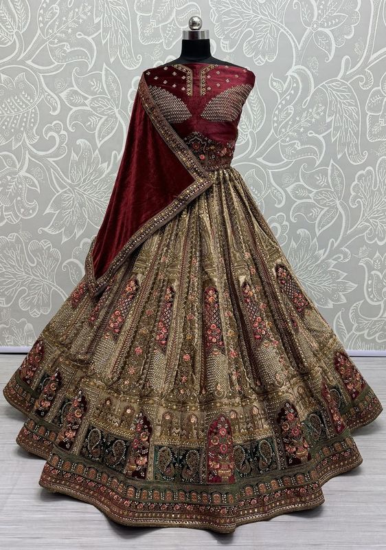 Attractive Matching Velvet Designed Embroiderys work Lehenga choli