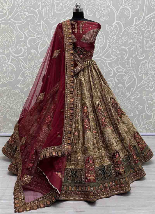 Attractive Matching Velvet Designed Embroiderys work Lehenga choli