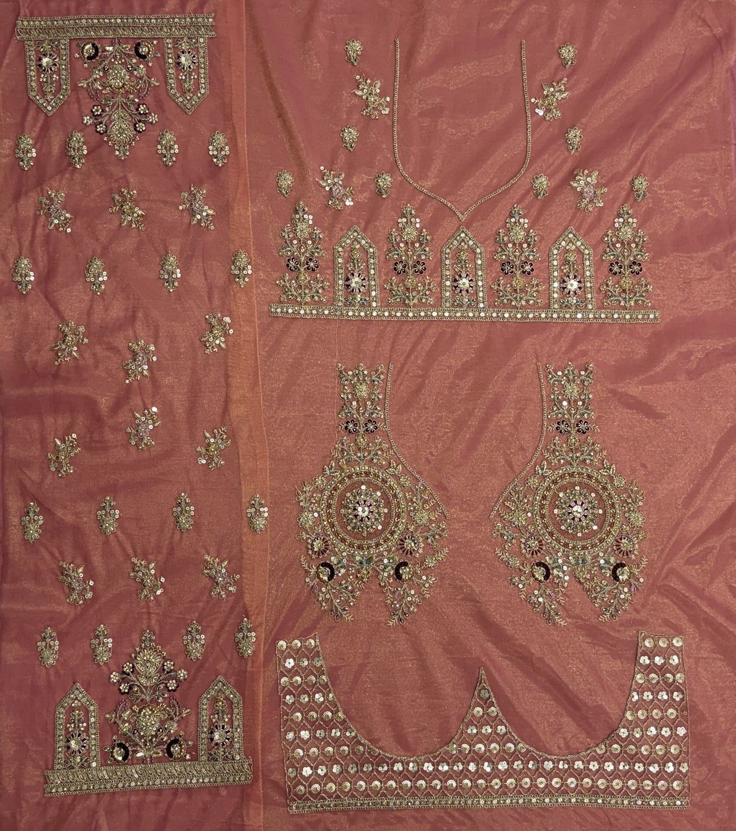 Dusty Rose Bridal Net Lehenga Choli with Fancy Chapat Zari, Multi Thread Embroidery & Zircon Diamond Work
