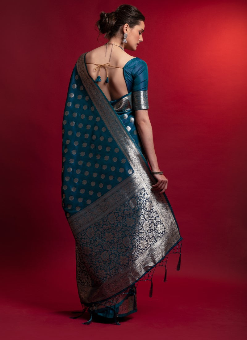 Silk Crafted with selected Zari and dhaga matching extra ordinary Silk Saree Blue