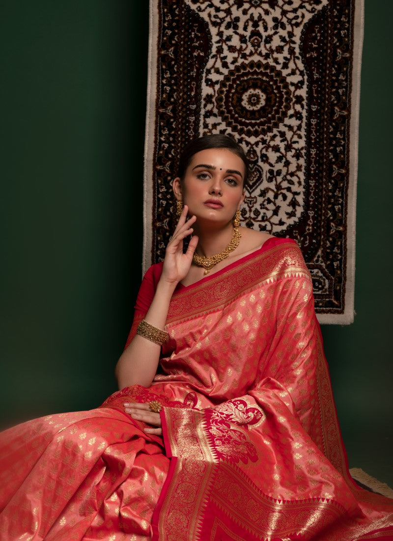 Silk Crafted with selected Zari and dhaga matching extra ordinary Silk Saree Peach