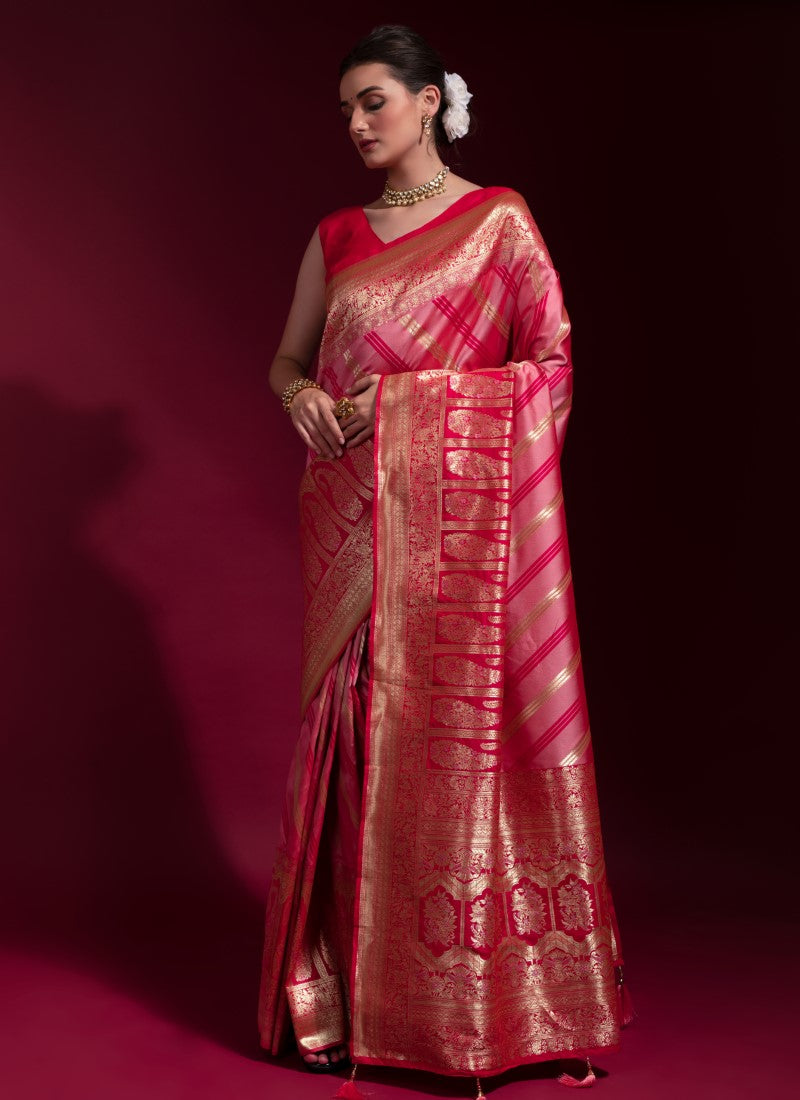 Silk Crafted with selected Zari and dhaga matching extra ordinary Silk Saree Pink