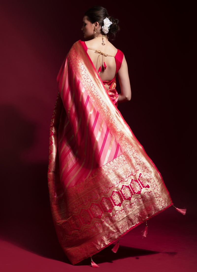 Silk Crafted with selected Zari and dhaga matching extra ordinary Silk Saree Pink