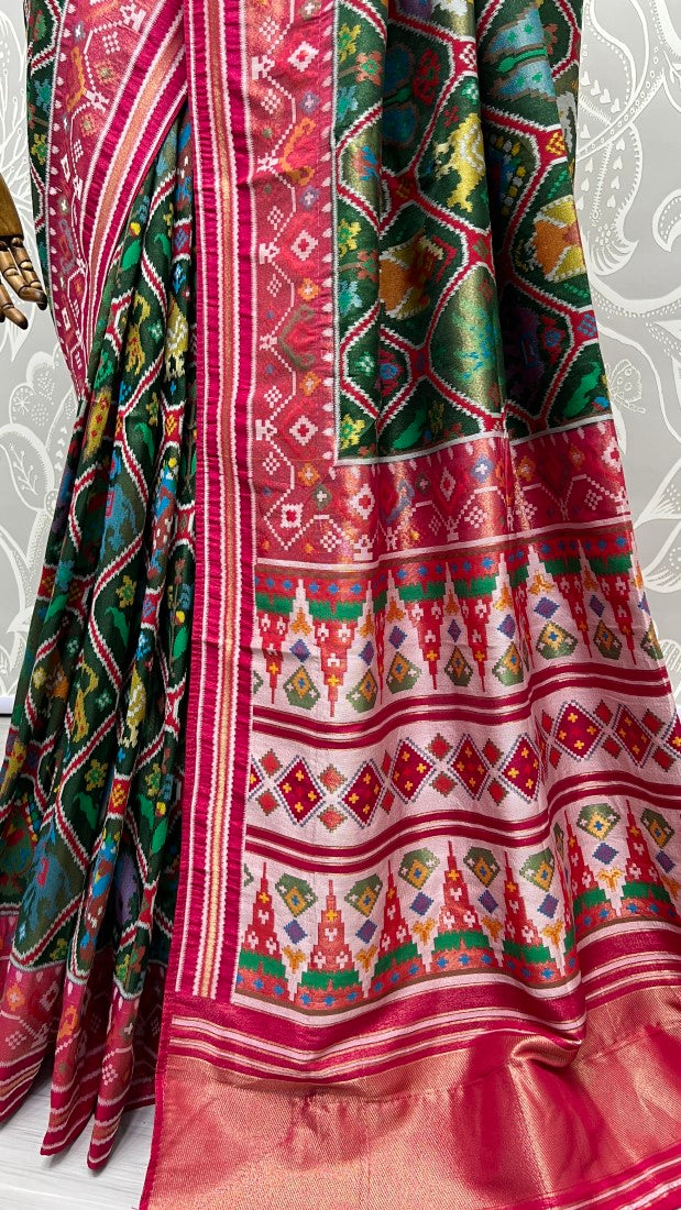 Utmost Elegance Designed Pure Patola Meena Silk Saree Green