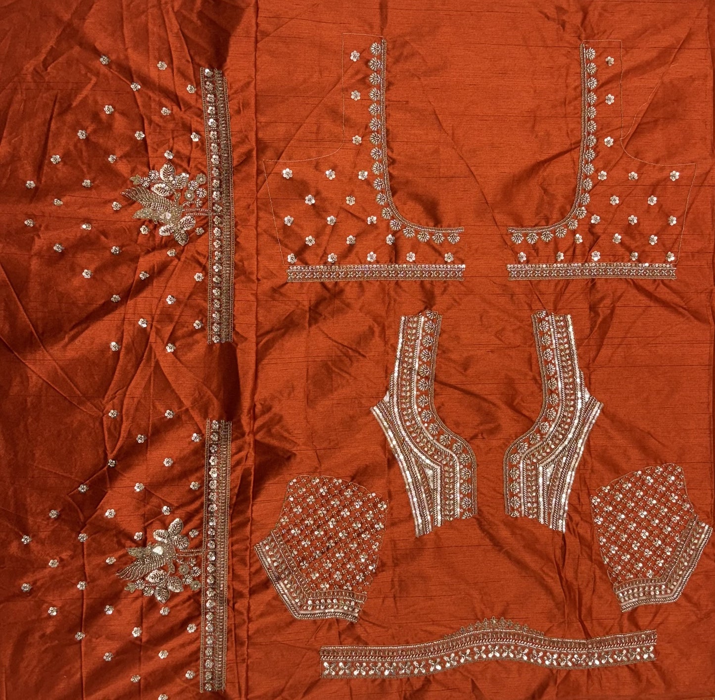 Rust Orange Gadhwal Silk Bridal Lehenga Choli with Zari Embroidery, Bead Work & Designer Net Dupatta