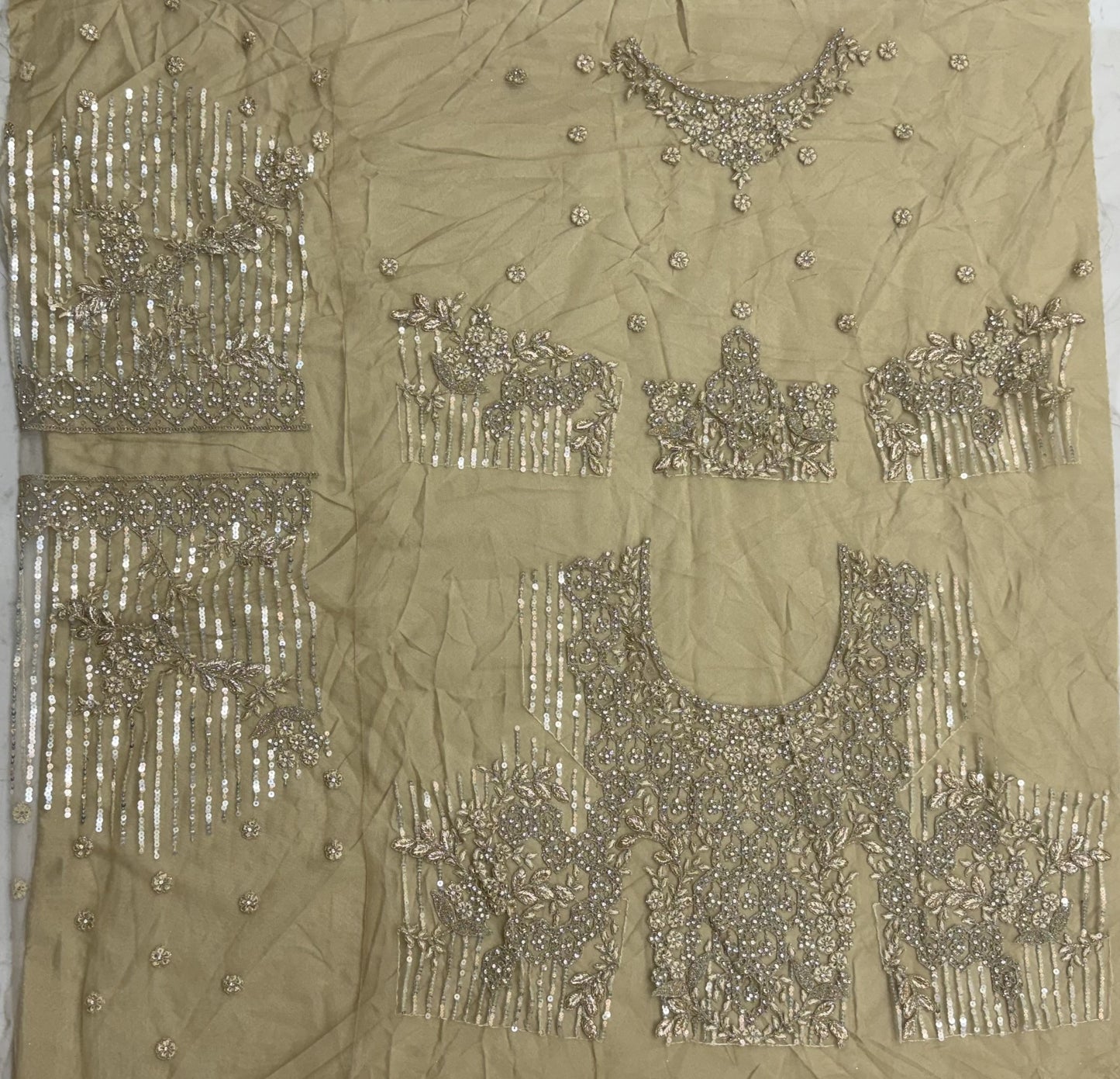 Champagne Gold Luxury Bridal Lehenga Choli with Zircon Diamond & Sequins Work