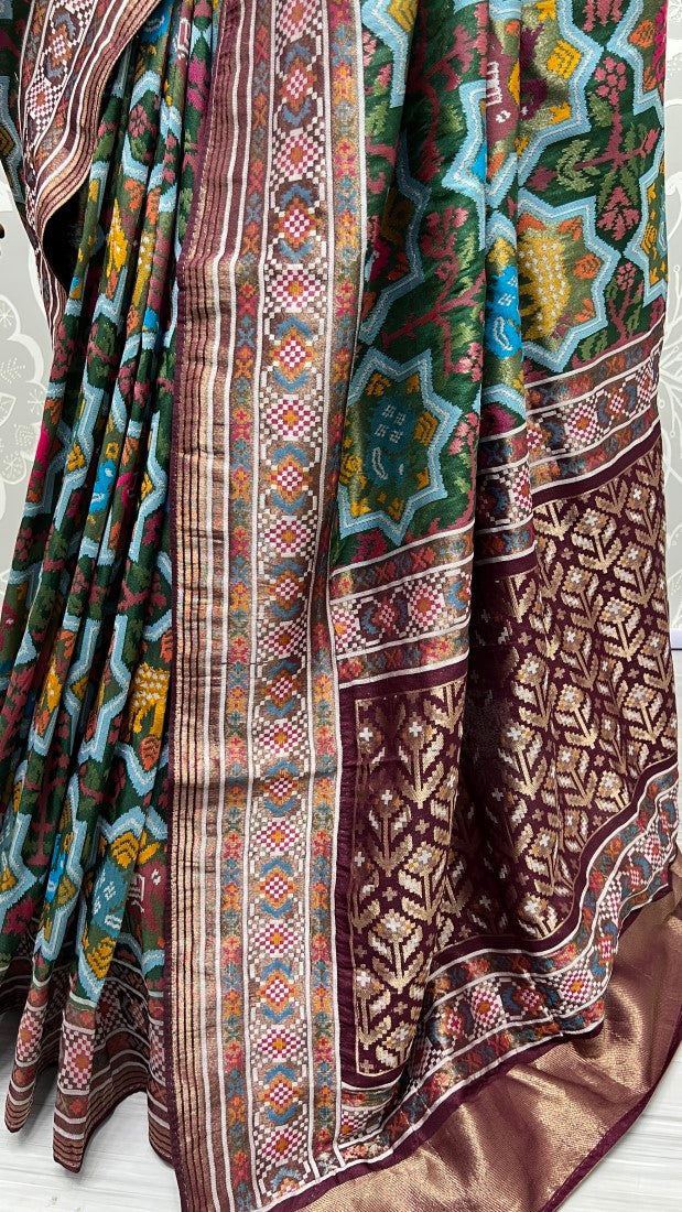 Pure Meena Silk and Dyed Silk Thread Crafted Authentic Patola Saree