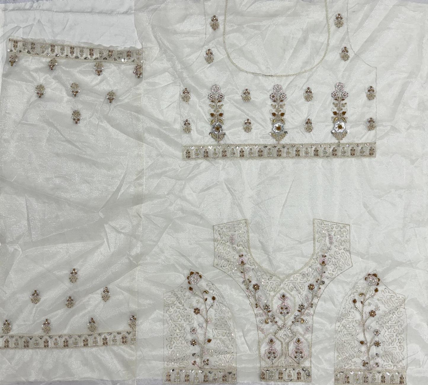 Ivory White Bridal Net Lehenga Choli with Dori Embroidery, Zari, Sequins & Diamond Work