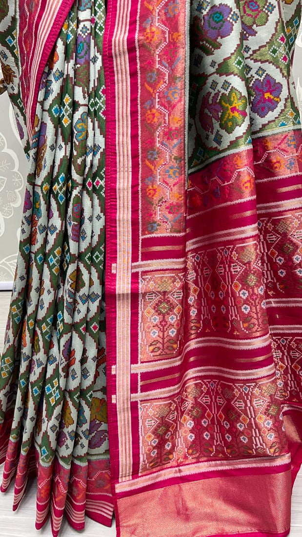 Hand Dyed Meena Silk Thread Crafted Authentic Patola Saree Pink