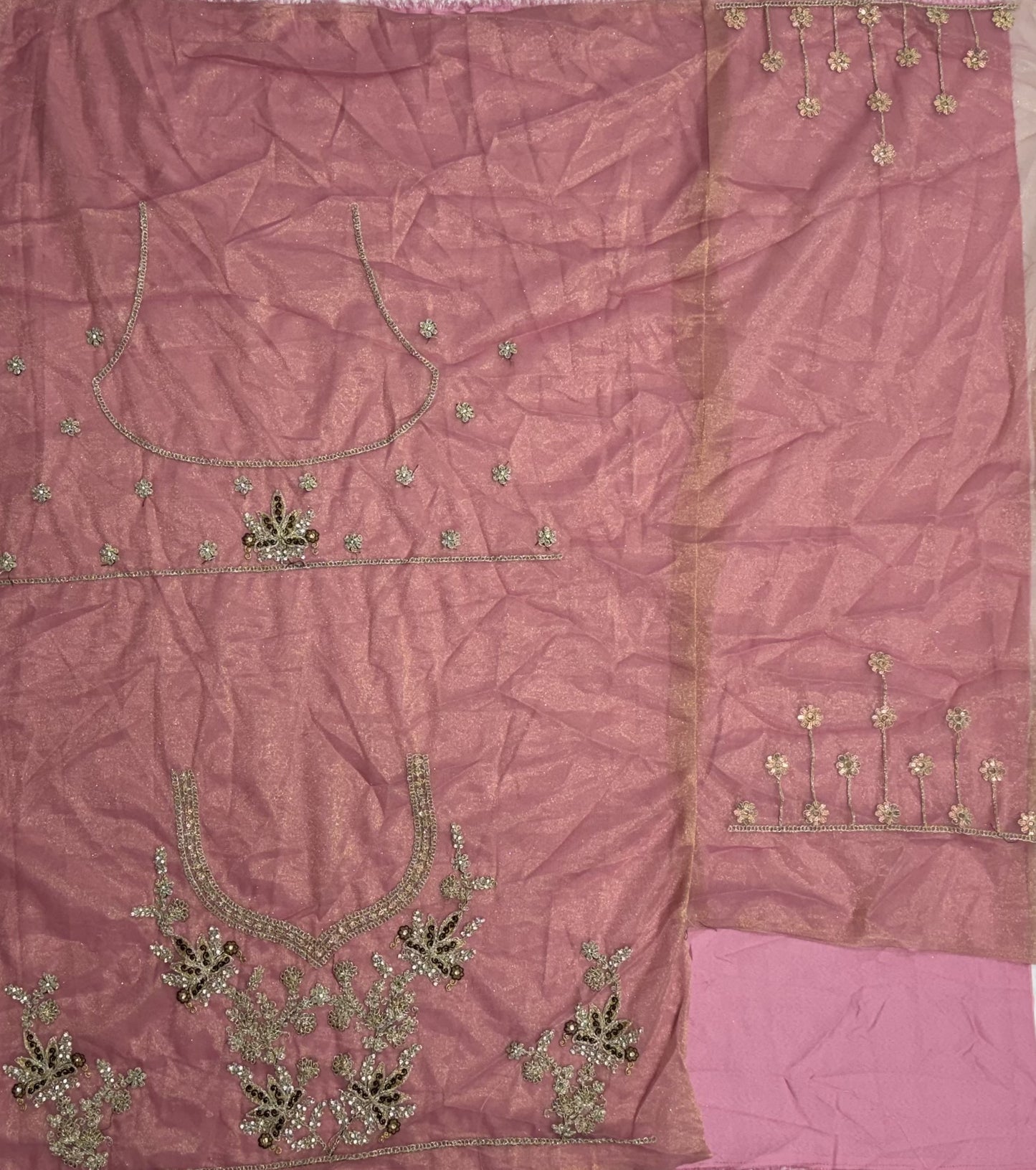 Blush Pink Bridal Net Lehenga Choli with Dori, Zari, Dabka & Zircon Diamond Work