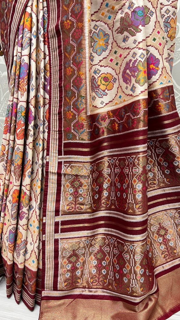 Hand Dyed Meena Silk Thread Crafted Authentic Patola Saree Beat