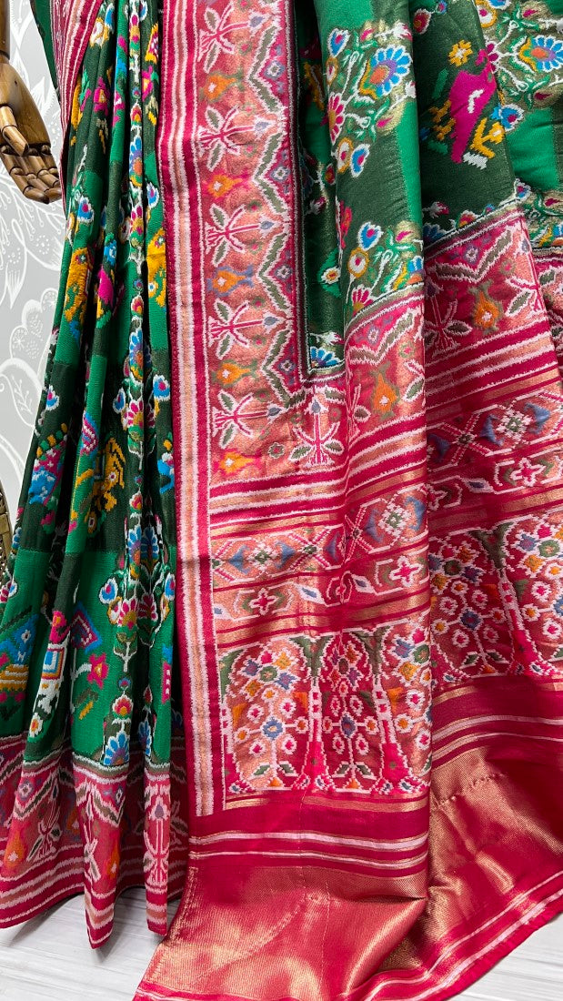Hand Dyed Meena Silk Thread Crafted Patola Saree Pink