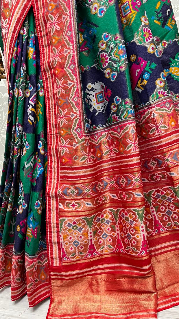 Hand Dyed Meena Silk Thread Crafted Patola Saree Red