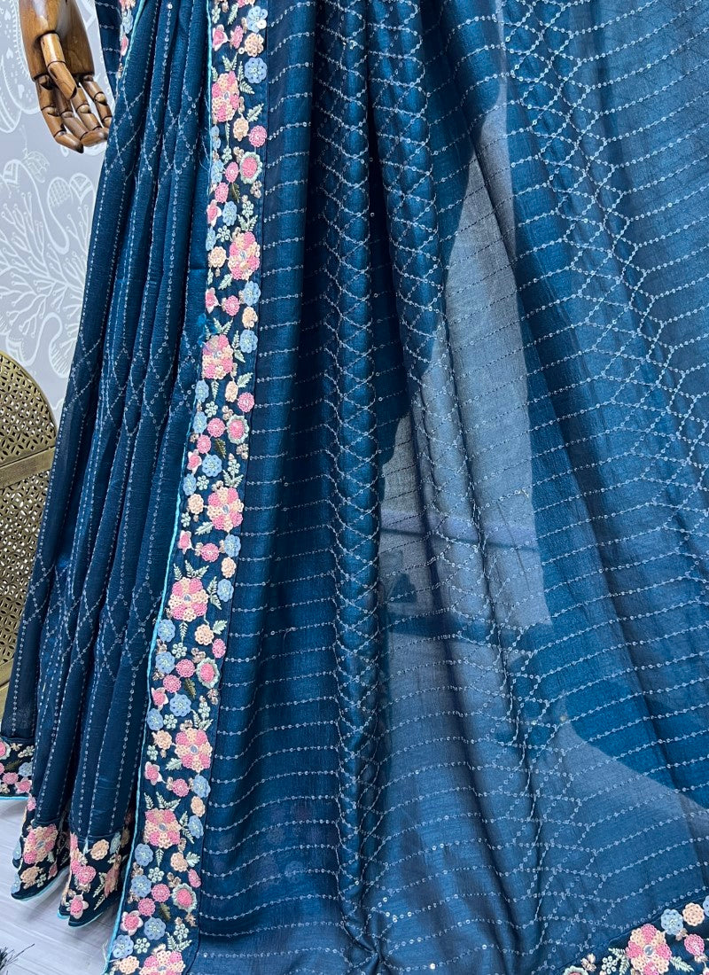 Silk Patola with Sequence, Thread Embroidery, Zari Work