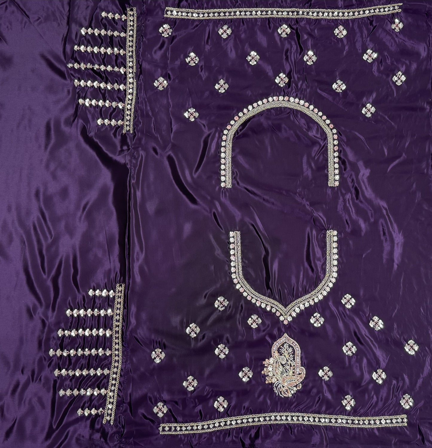 Royal Purple Cadbury Silk Lehenga Choli with Intricate Boota Embroidery & Scalloped Border