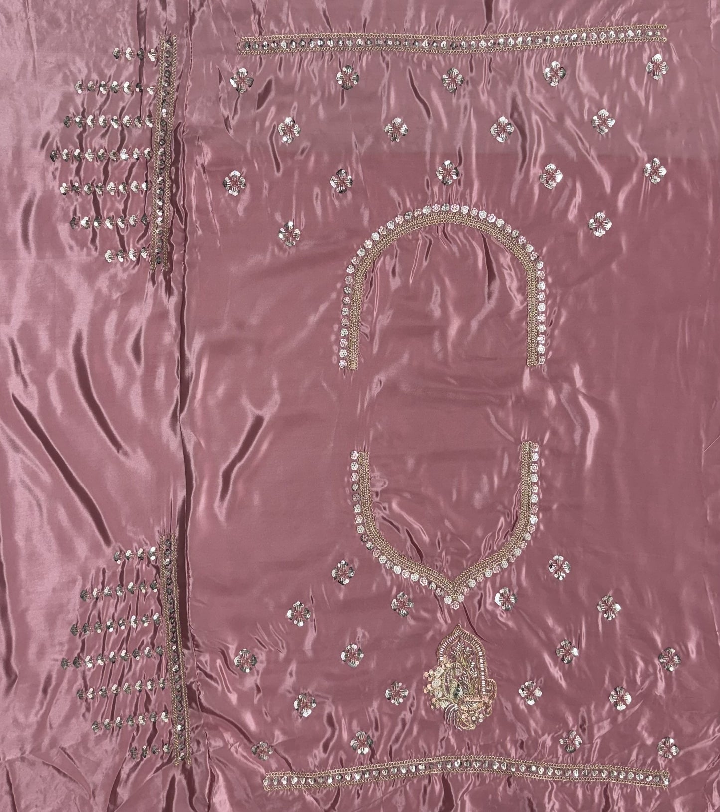 Dusty Rose Pink Cadbury Silk Lehenga Choli with Intricate Boota Embroidery & Scalloped Border