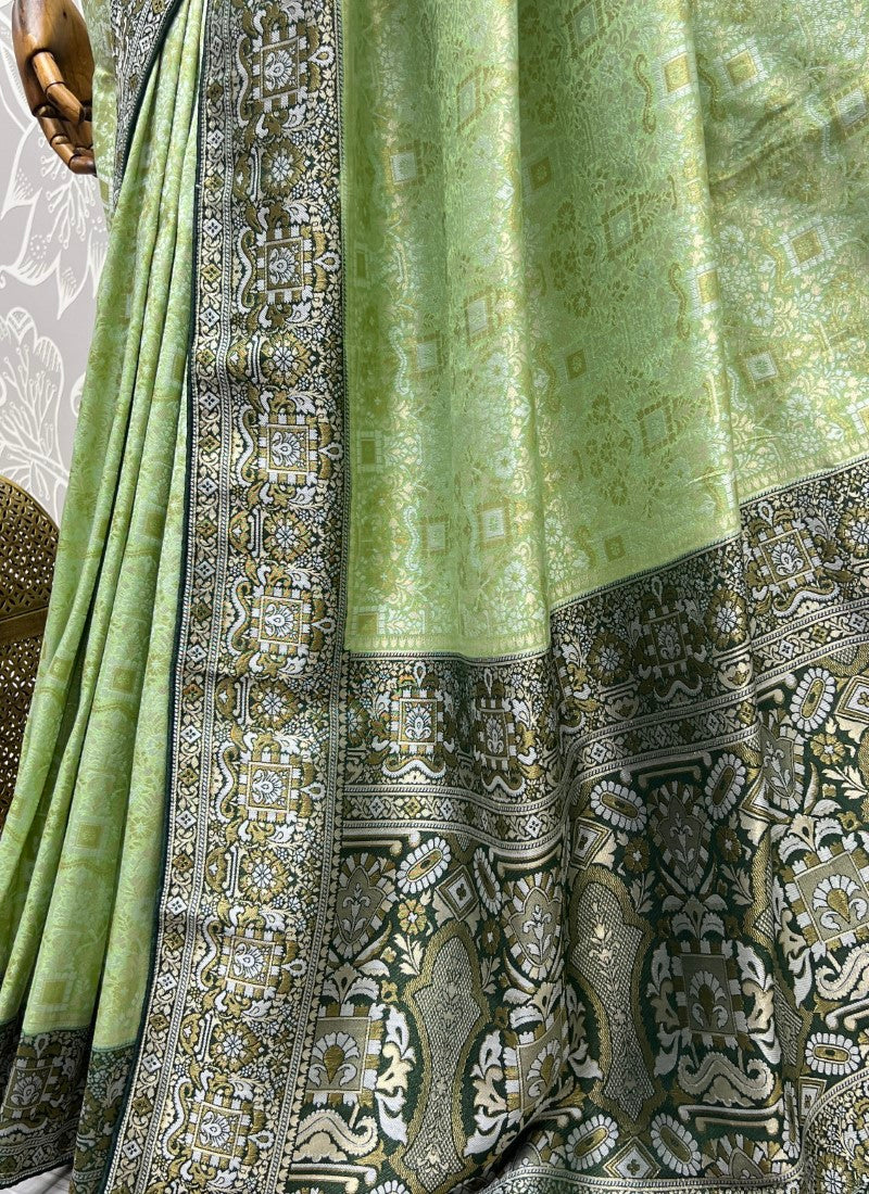 Pista Smooth Jecquard silk weaving in different Zari silk Saree with blouse