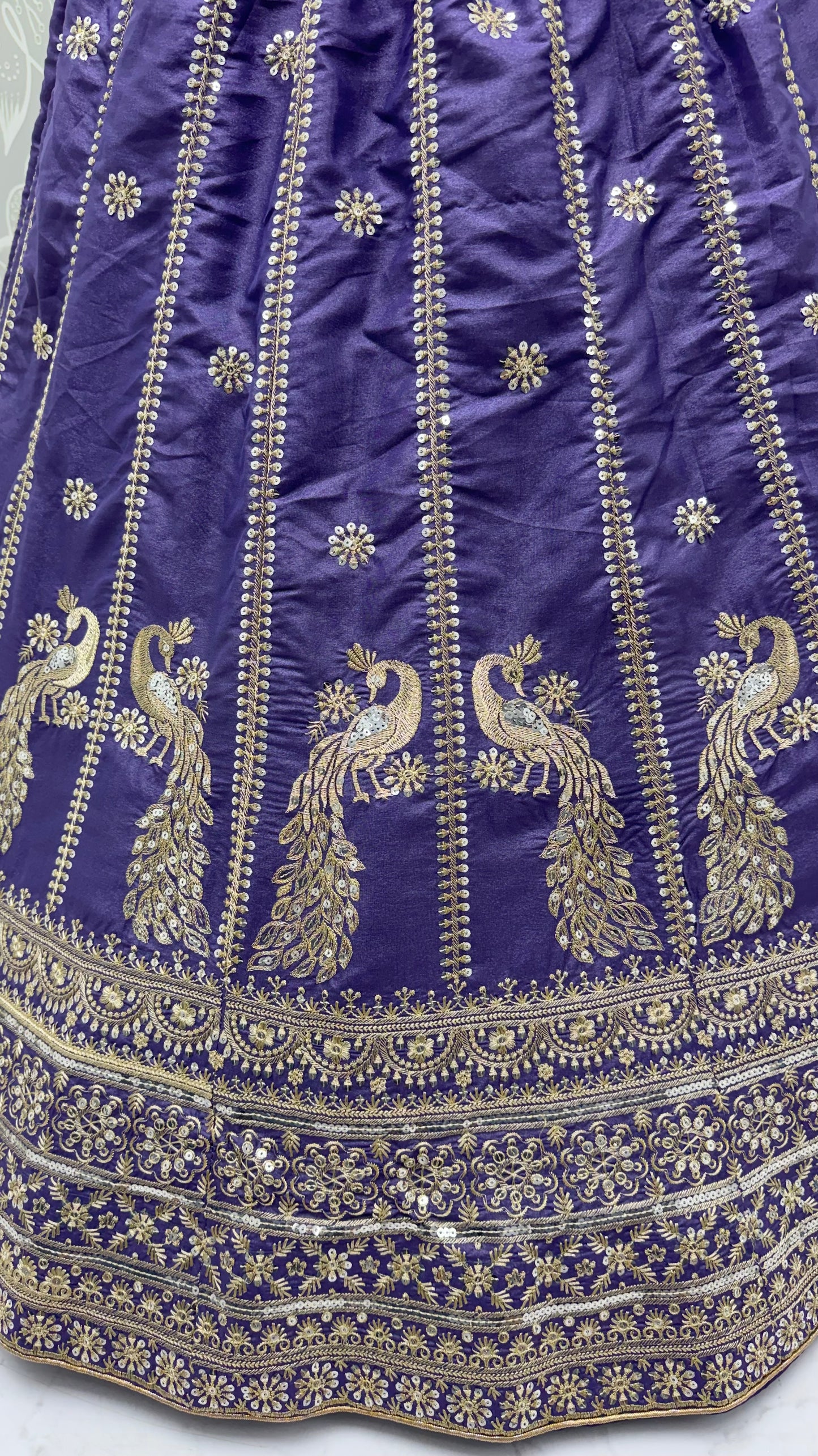 Royal Lavender Purple Peacock Embroidered Silk Lehenga Choli with Soft Net Dupatta