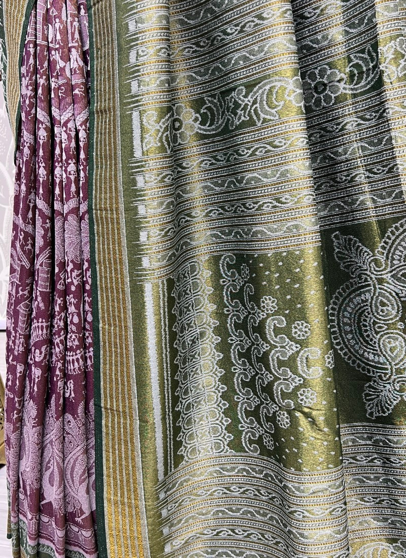 Pure base fabric handcrafted designer silk saree Purple