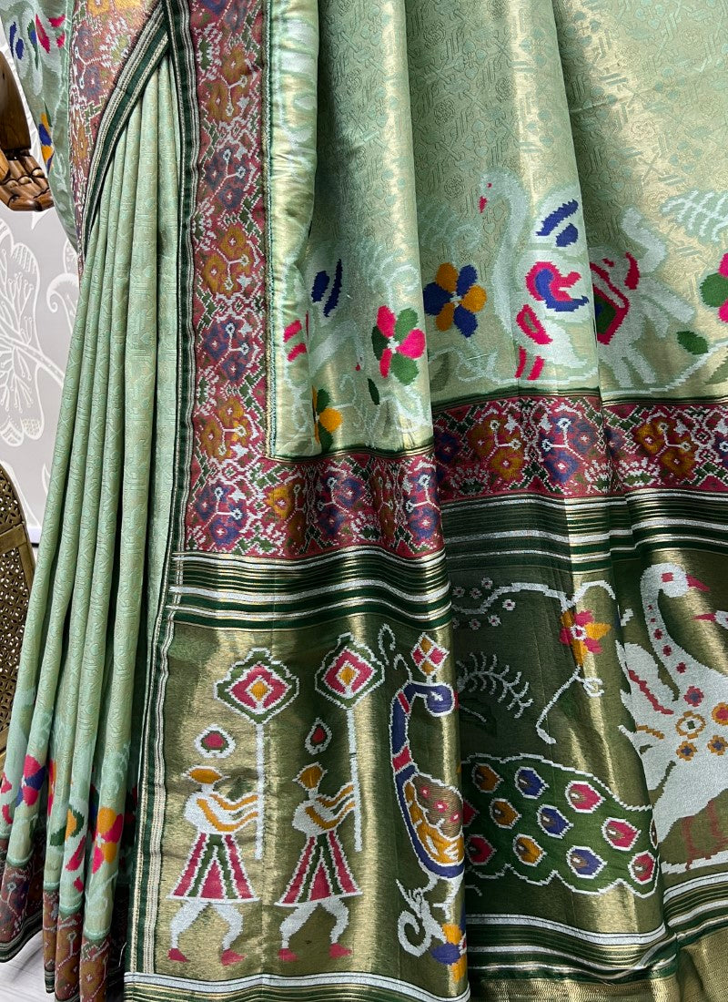 Perfect Light Green Partywear Saree in various Patola Handmade