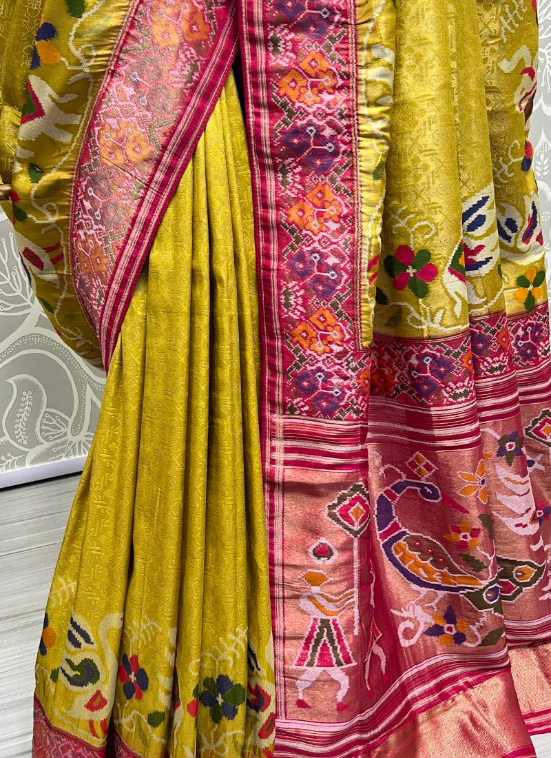 Perfect Yellow Partywear Saree in various Patola Handmade