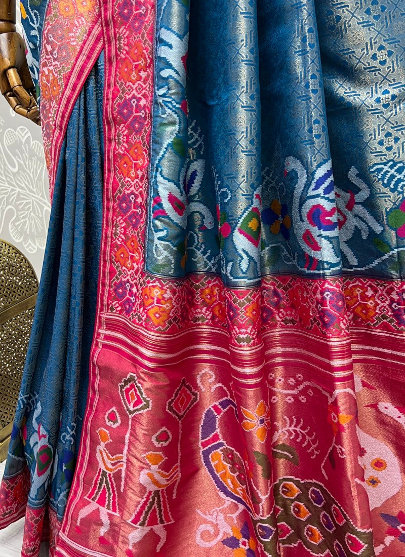Perfect Dark Blue Partywear Saree in various Patola Handmade
