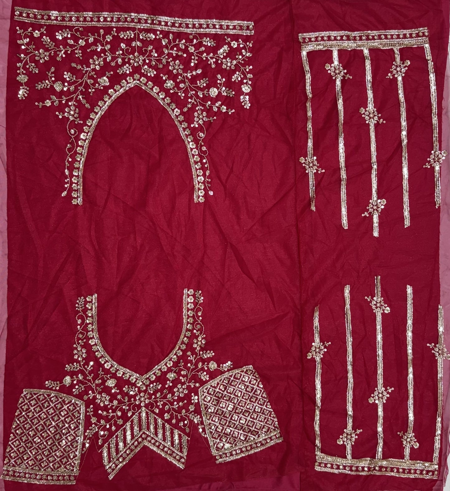 Wine Red Net Party Wear Lehenga Choli with Crystal Motif & Sequins Work