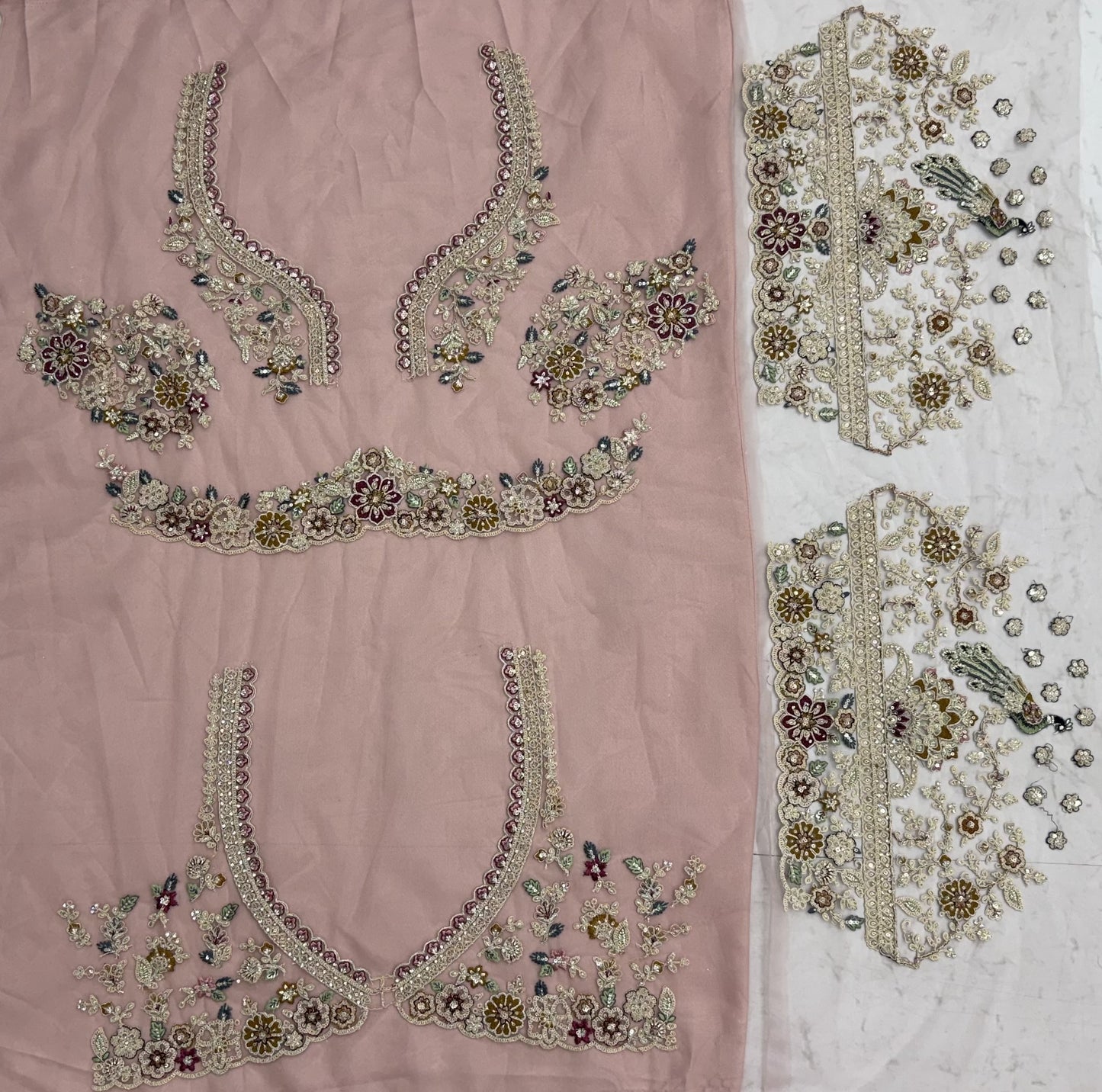 Mauve Mist Peacock Embroidered Bridal Lehenga Choli with Dori Work & Designer Dupatta