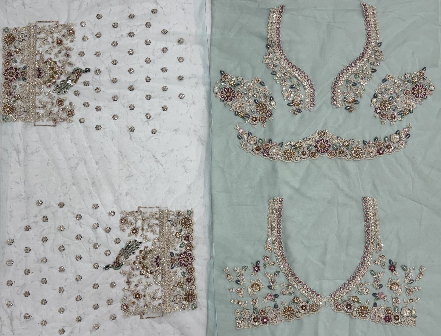 Mint Frost Peacock Embroidered Bridal Lehenga Choli with Designer Dupatta