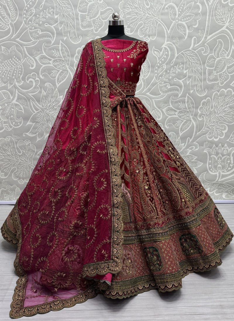 Hand mirror and sequin work on velvet Bridal Lehengacholi